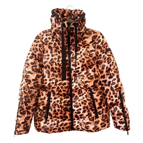 Sam Edelman Leopard Cheetah Print Puffer Funnel Neck Jacket Size M - Picture 9 of 15